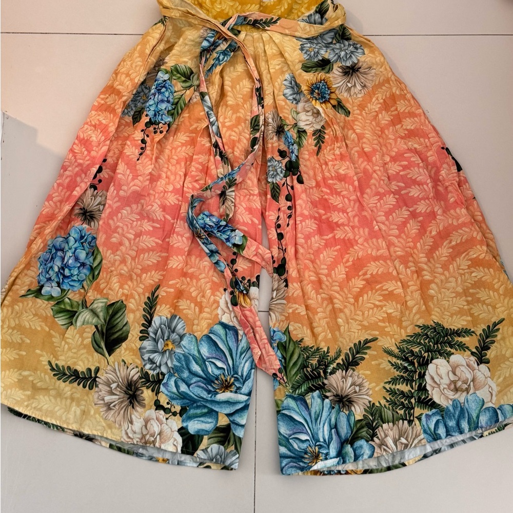 Agua Bendita Floral Wide-Leg Pants - Yellow and Blue